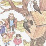 «Вот скромный домик. У домика — забор. У забора — дерево. На дереве — скворечник. Здесь жил Чехов»